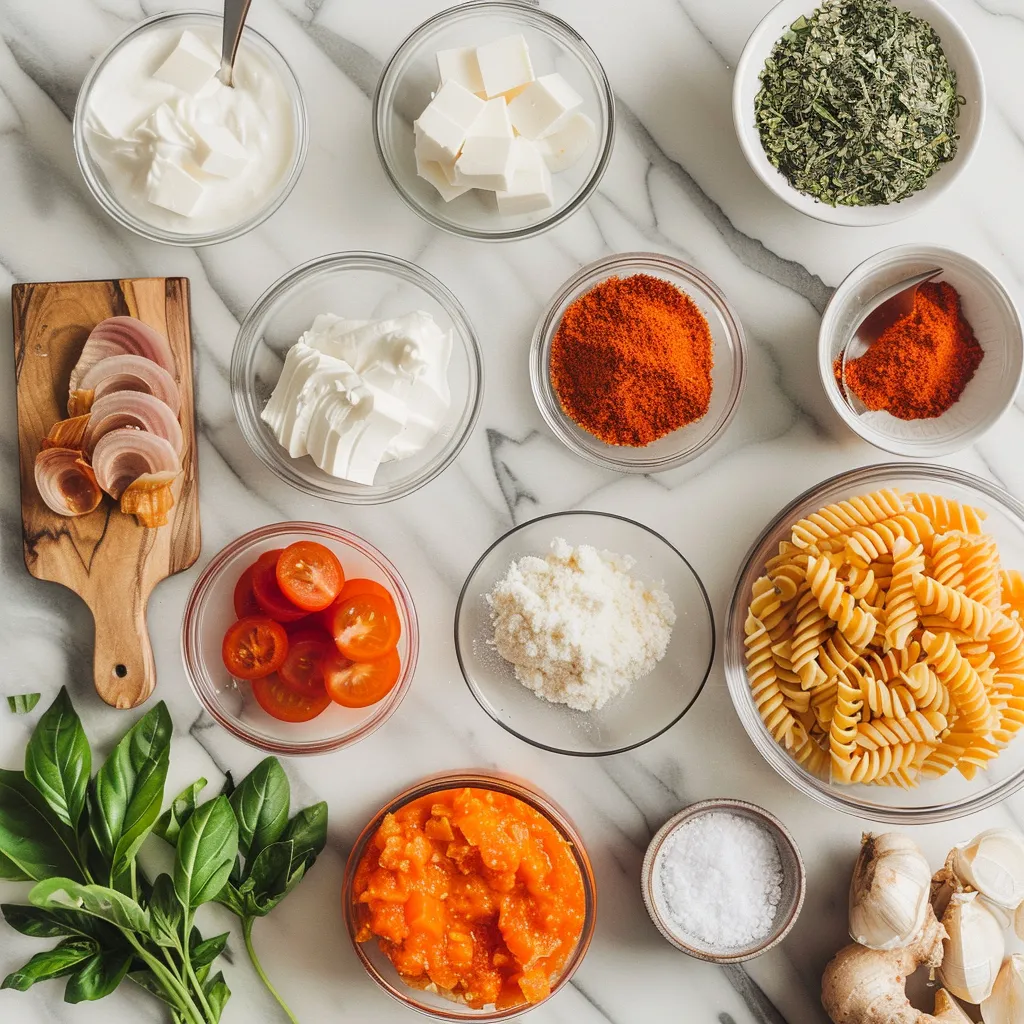 Heavenly One Pot Creamy Tomato Pasta Recipe ingredients