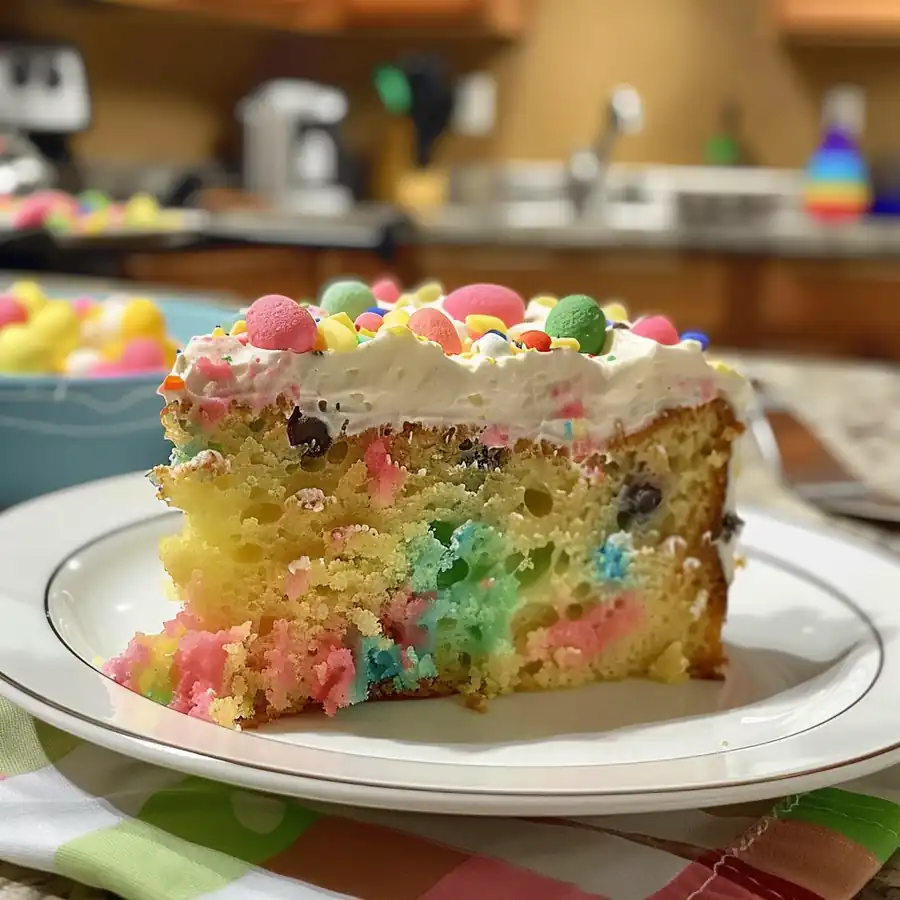 Easy Delightful Easter Poke Cake – Sweet, Fluffy, and Egg‑filled —
