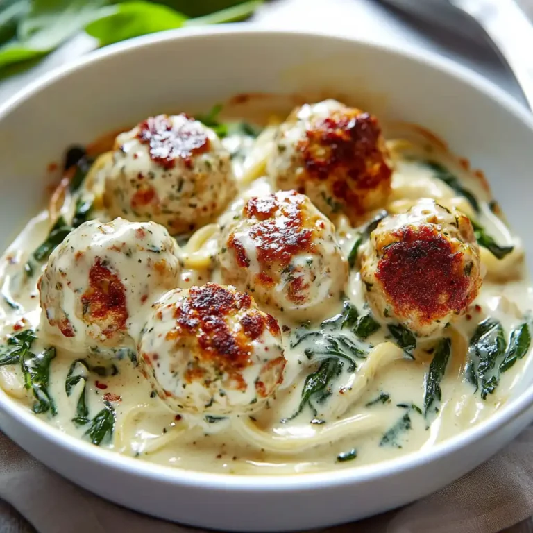 Baked Chicken Ricotta Meatballs with Creamy Spinach Sauce