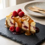 Peach Raspberry Swirled Cheesecake With Caramelized Peach Glaze | Summer Dessert Recipe