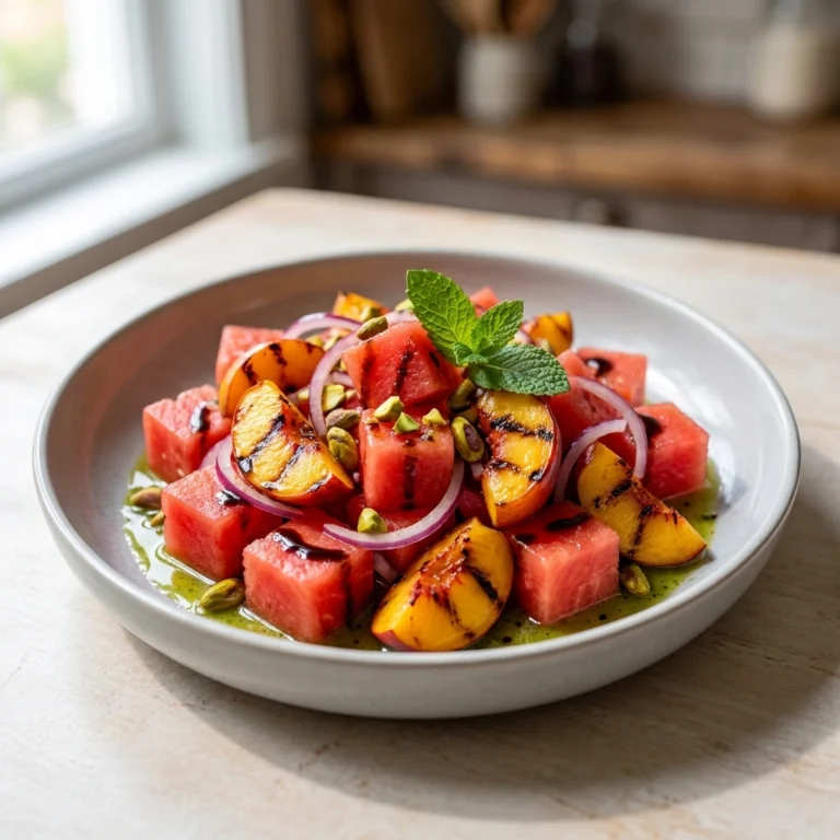 Charred Peach & Watermelon Salad With Lime Honey Dressing | Summer Fruit Salad