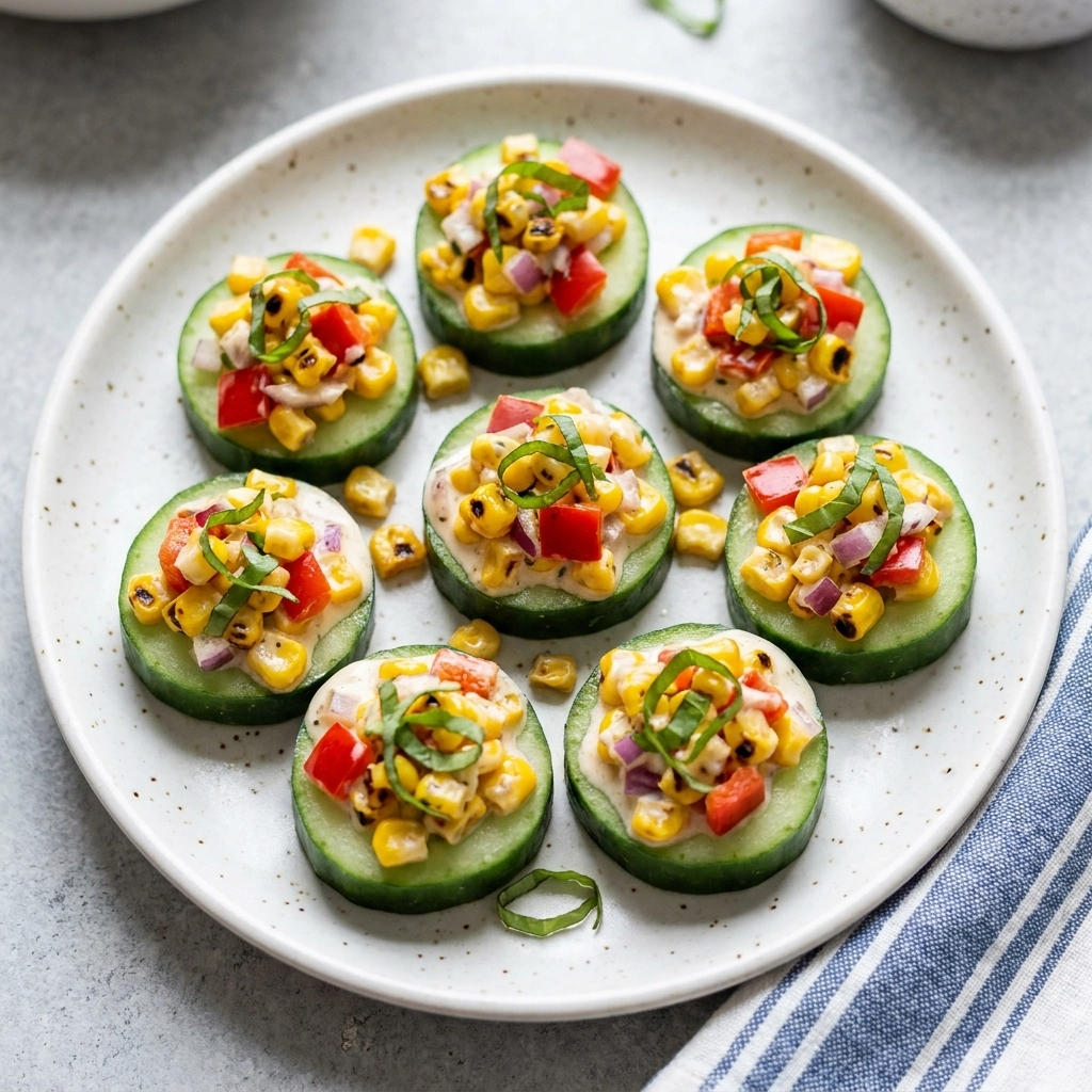 Refreshing Cucumber Salad Bites with Grilled Corn and Bell Peppers | Summer Appetizer