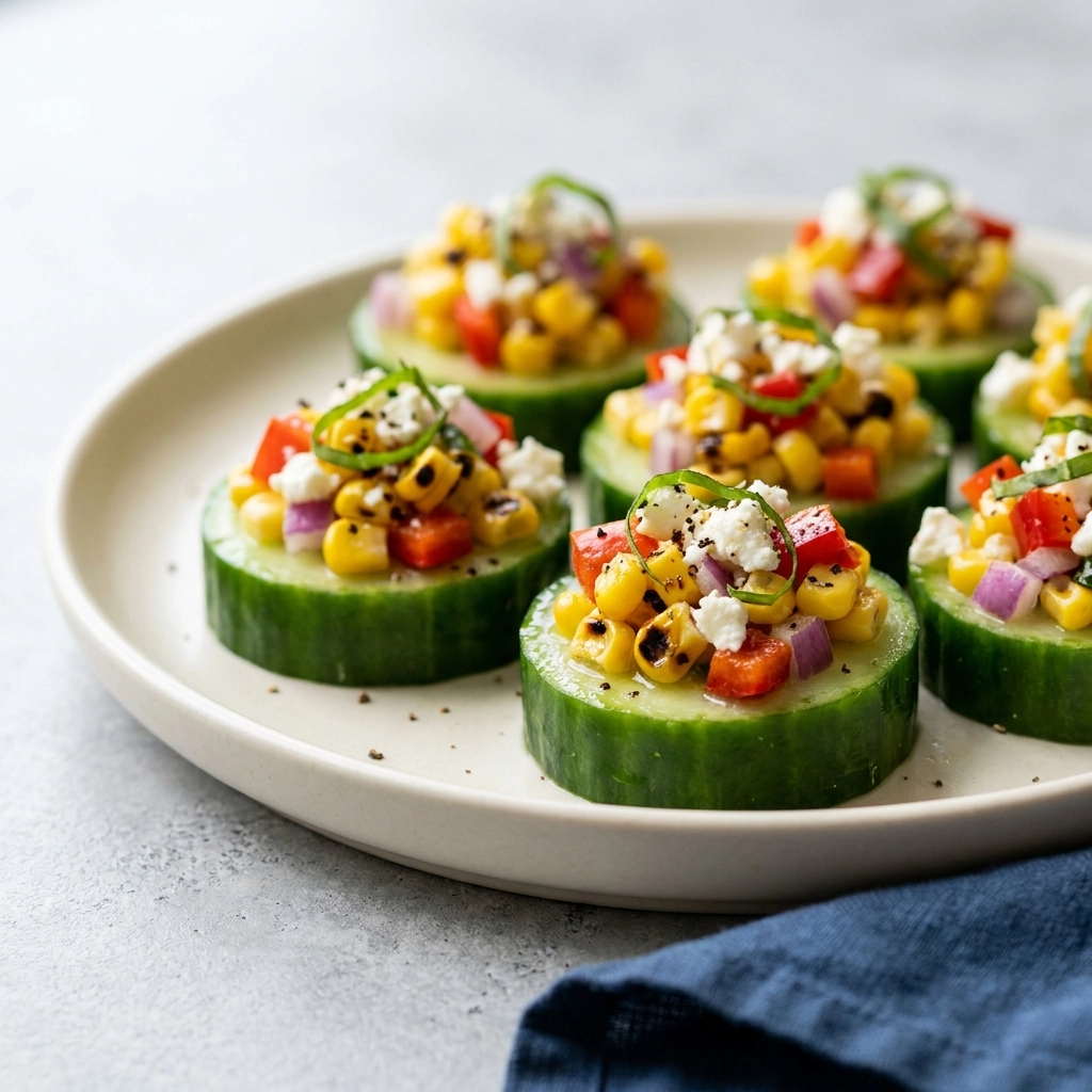 Refreshing Cucumber Salad Bites with Grilled Corn and Bell Peppers | Summer Appetizer