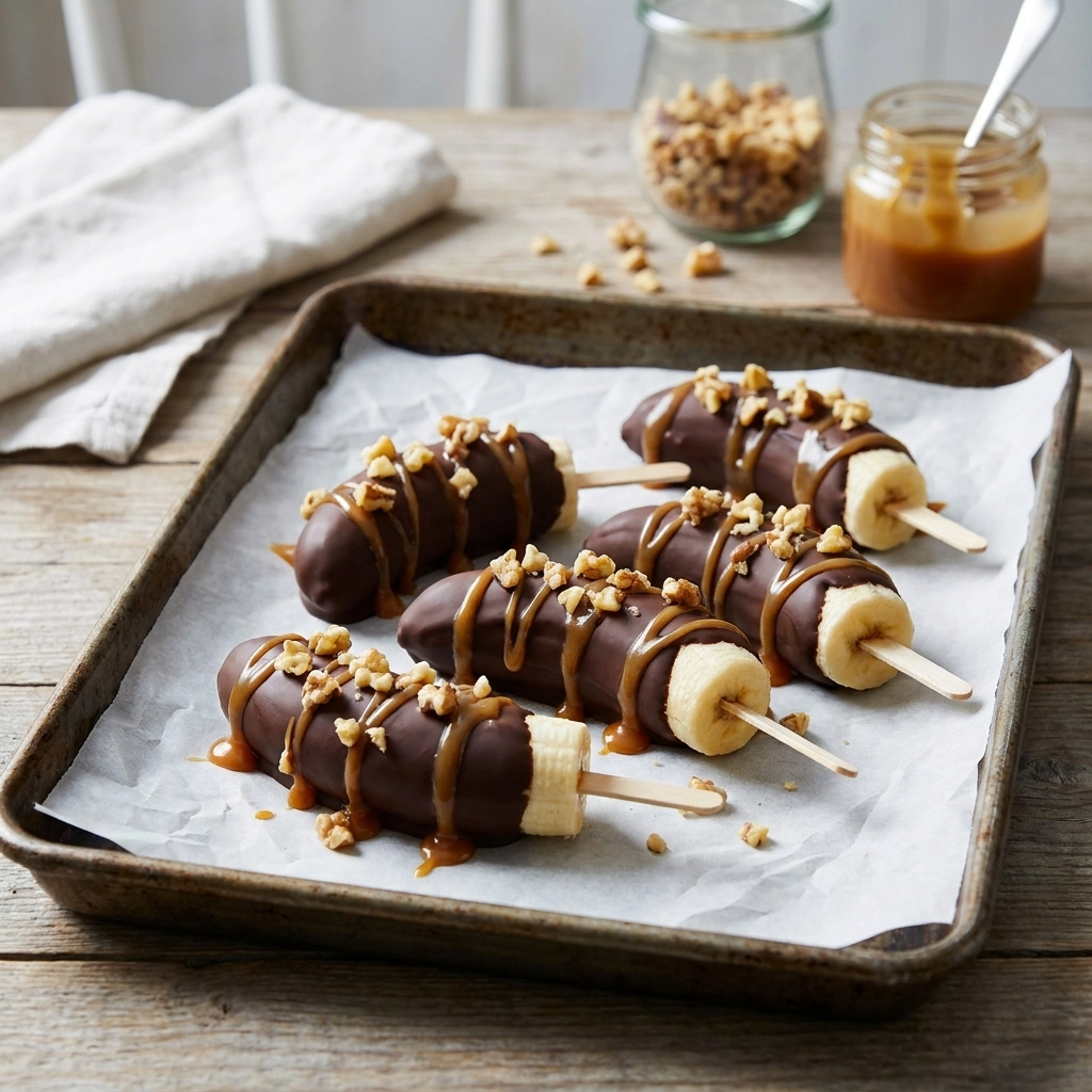 Chocolate Covered Frozen Bananas with Caramel and Walnuts | Easy Frozen Dessert