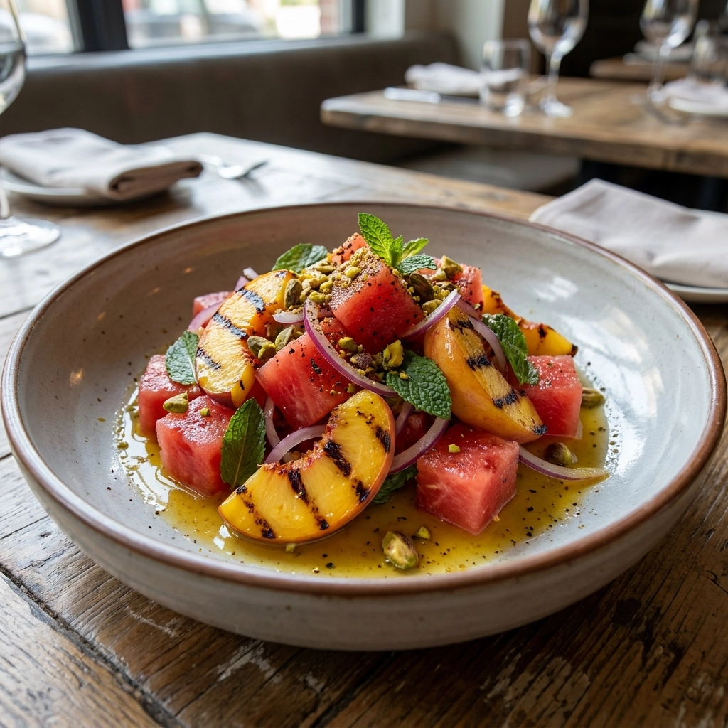 Charred Peach & Watermelon Salad With Lime Honey Dressing | Summer Fruit Salad