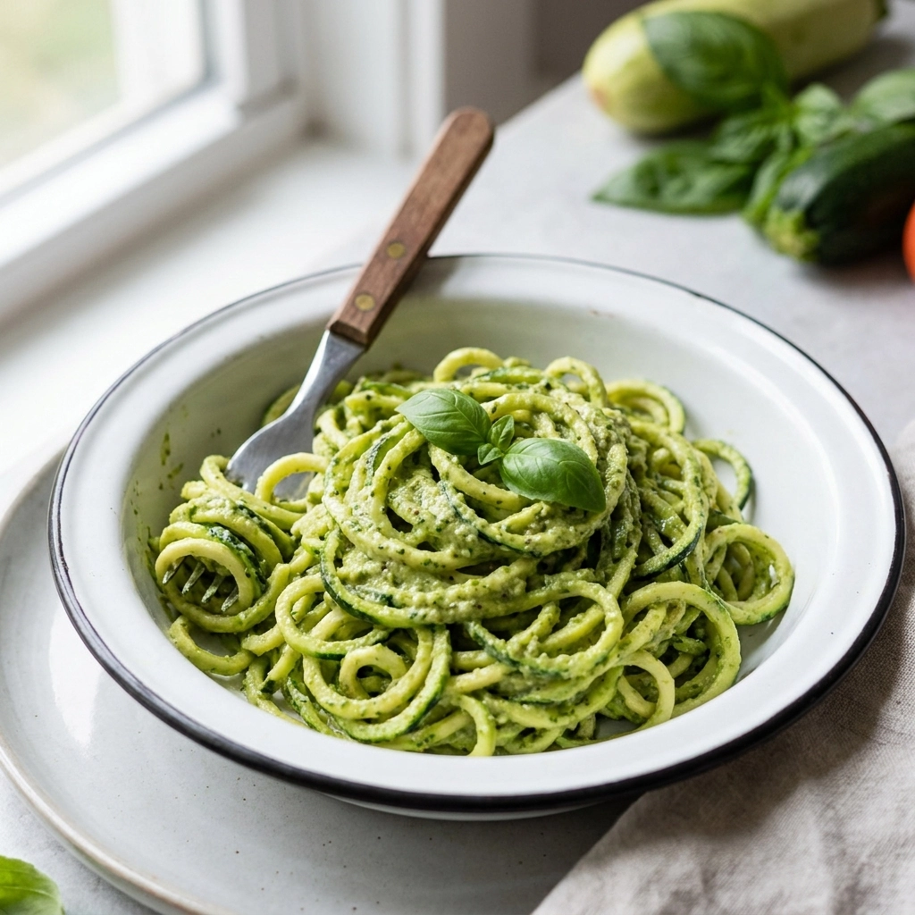 Creamy Avocado Pesto Zucchini Noodles Recipe | Healthy Low Carb Dinner Idea