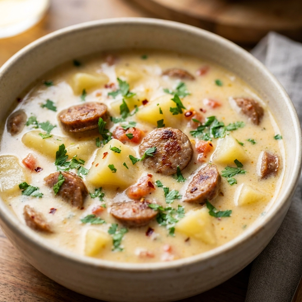 Cozy Creamy Beef Sausage Potato Soup | Easy Comfort Food Dinner Ideas