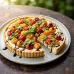 Crispy Burst Cherry Tomato Tart with Ricotta and Pesto | Easy Summer Appetizer