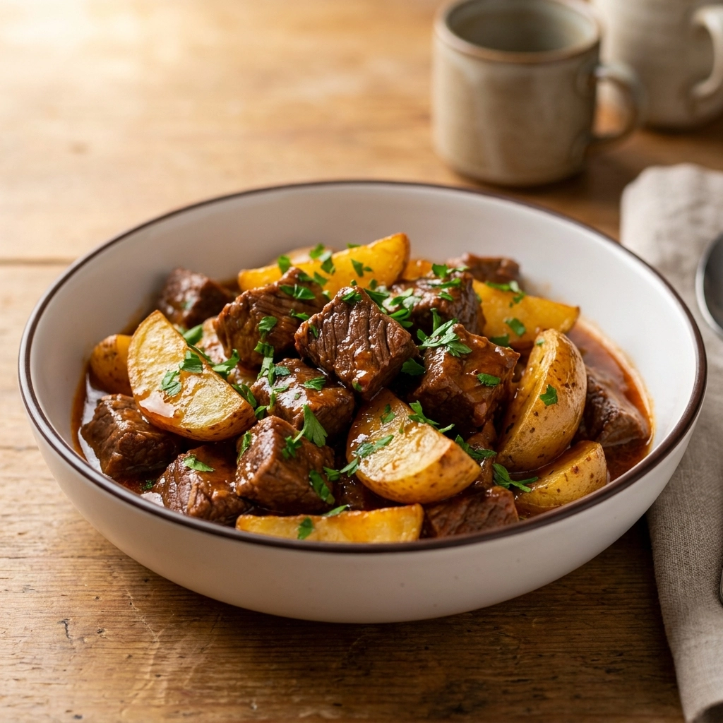 Tender Slow Cooker Garlic Butter Beef Bites and Potatoes | Easy Comfort Food Dinner
