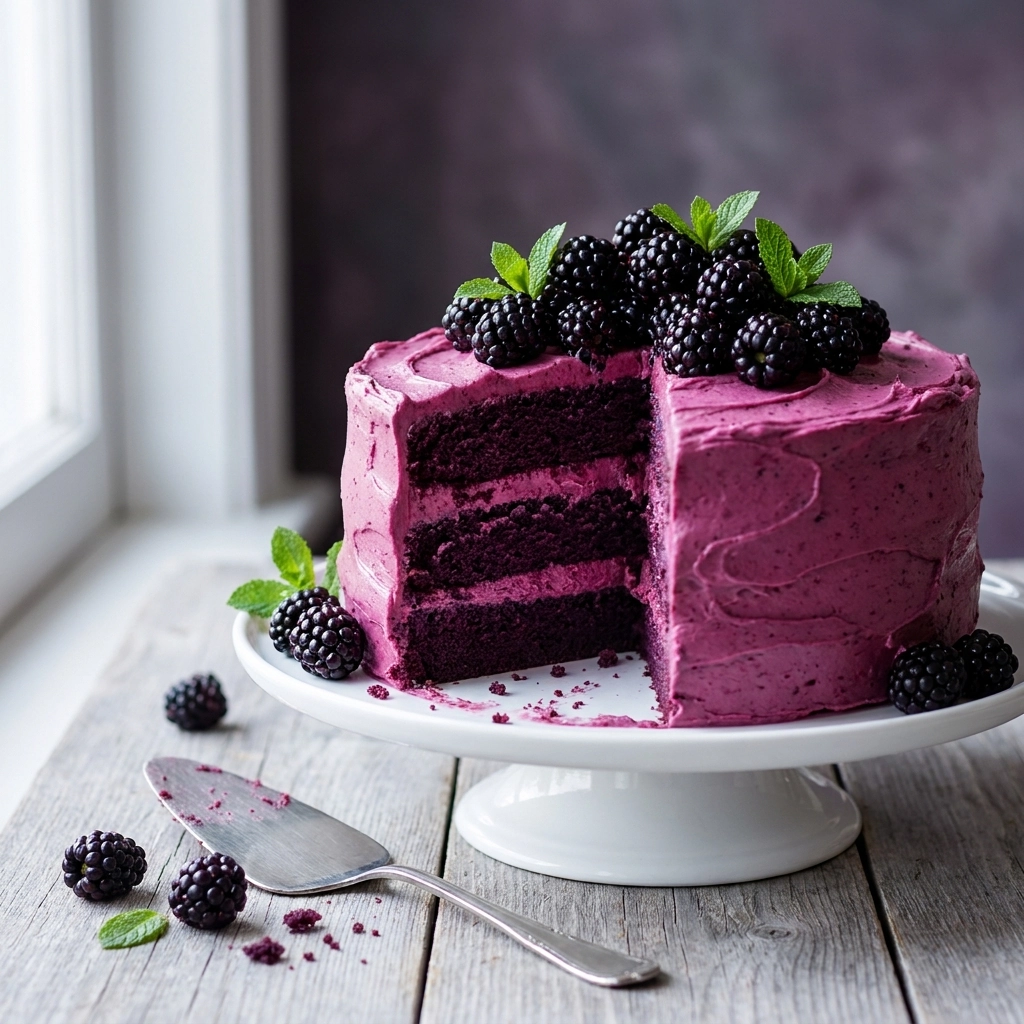 Irresistible Decadent Blackberry Velvet Cake Recipe | Moist Blackberry Layer Cake