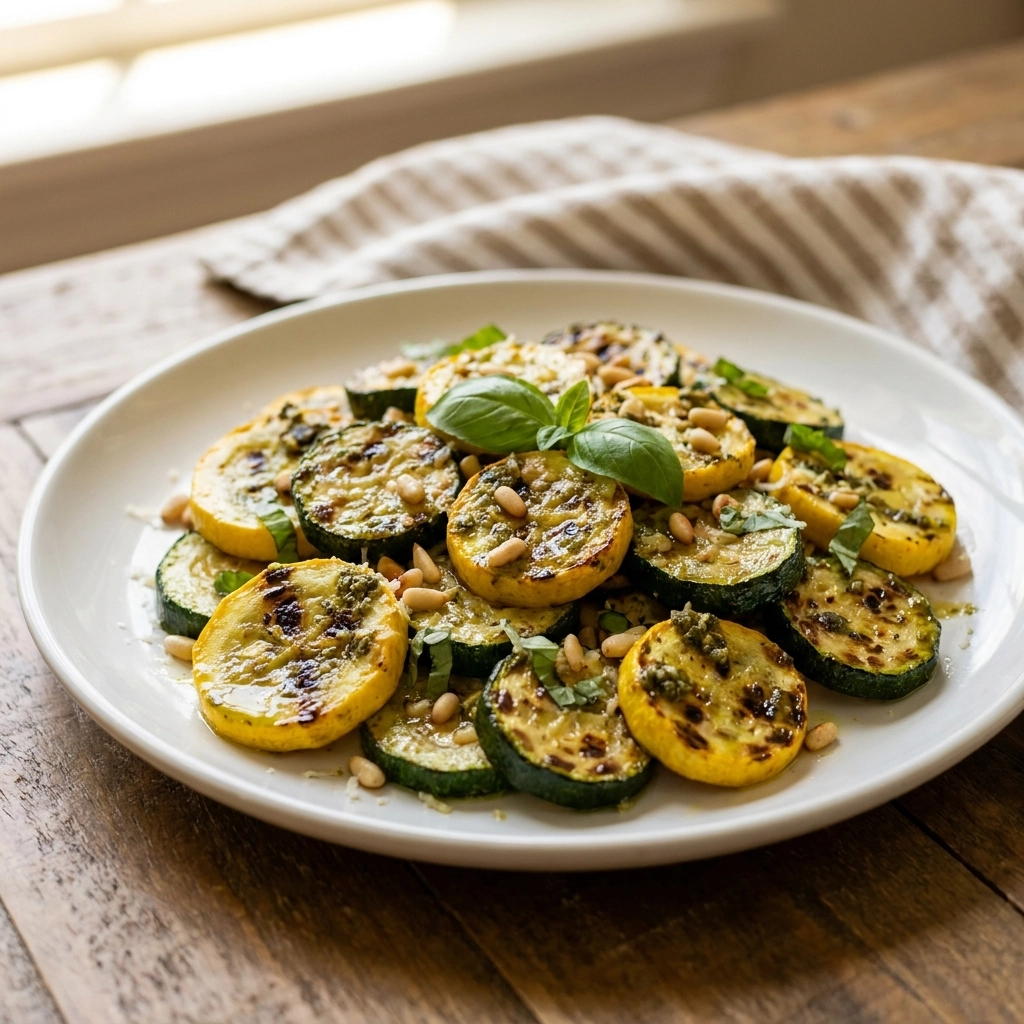 Easy Roasted Summer Squash and Zucchini with Zesty Pesto Recipe | Healthy Side Dish
