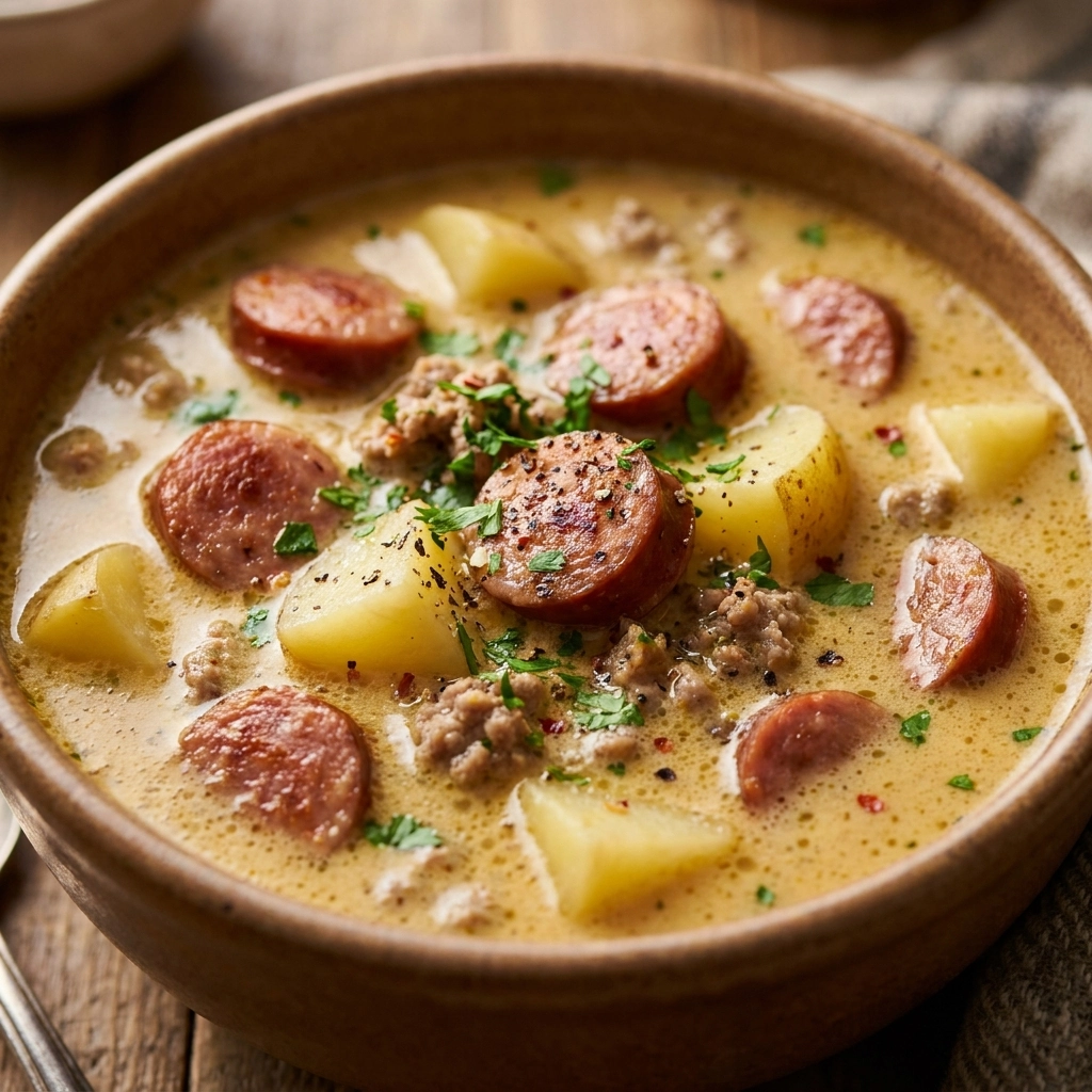 Cozy Creamy Beef Sausage Potato Soup | Easy Comfort Food Dinner Ideas
