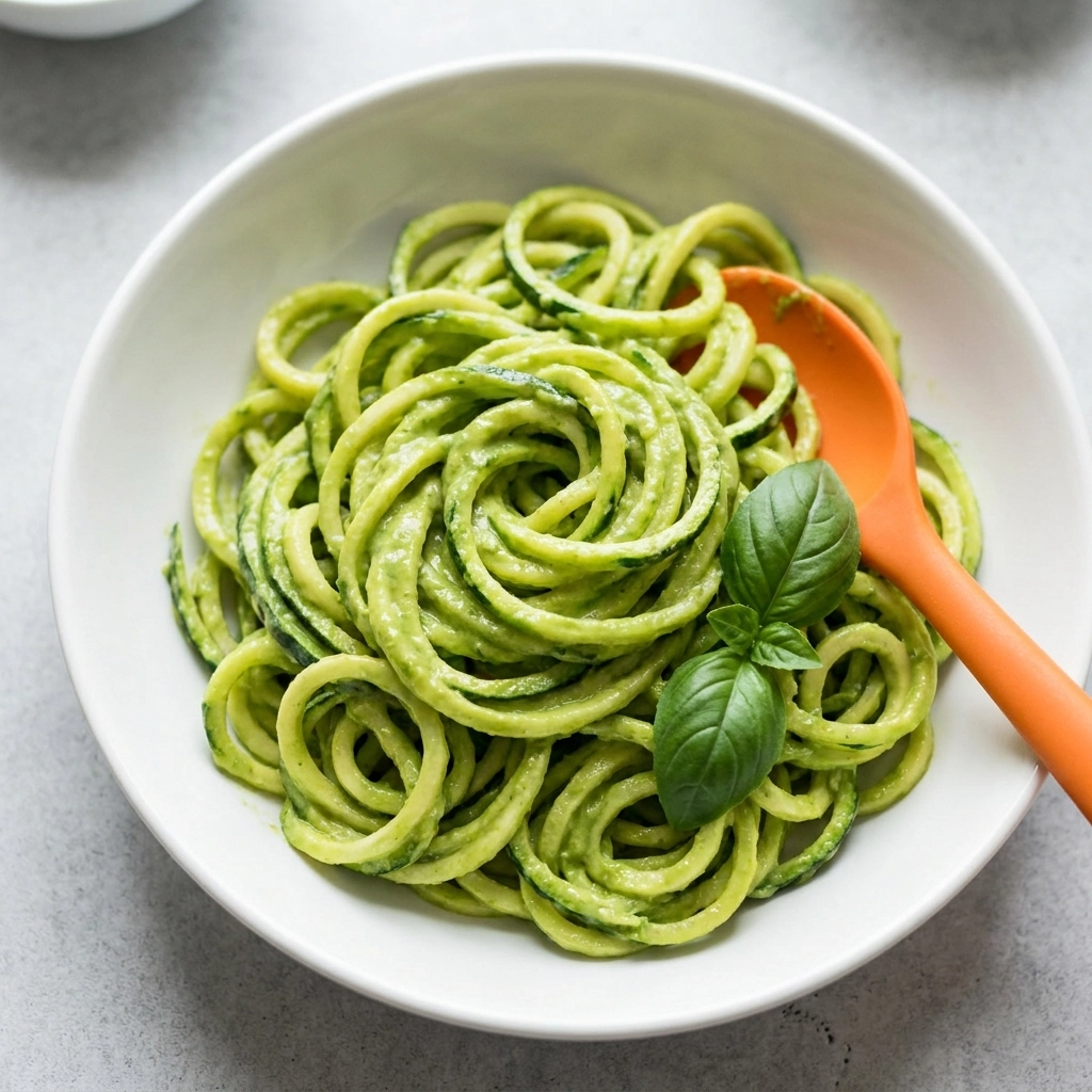 Creamy Avocado Pesto Zucchini Noodles Recipe | Healthy Low Carb Dinner Idea