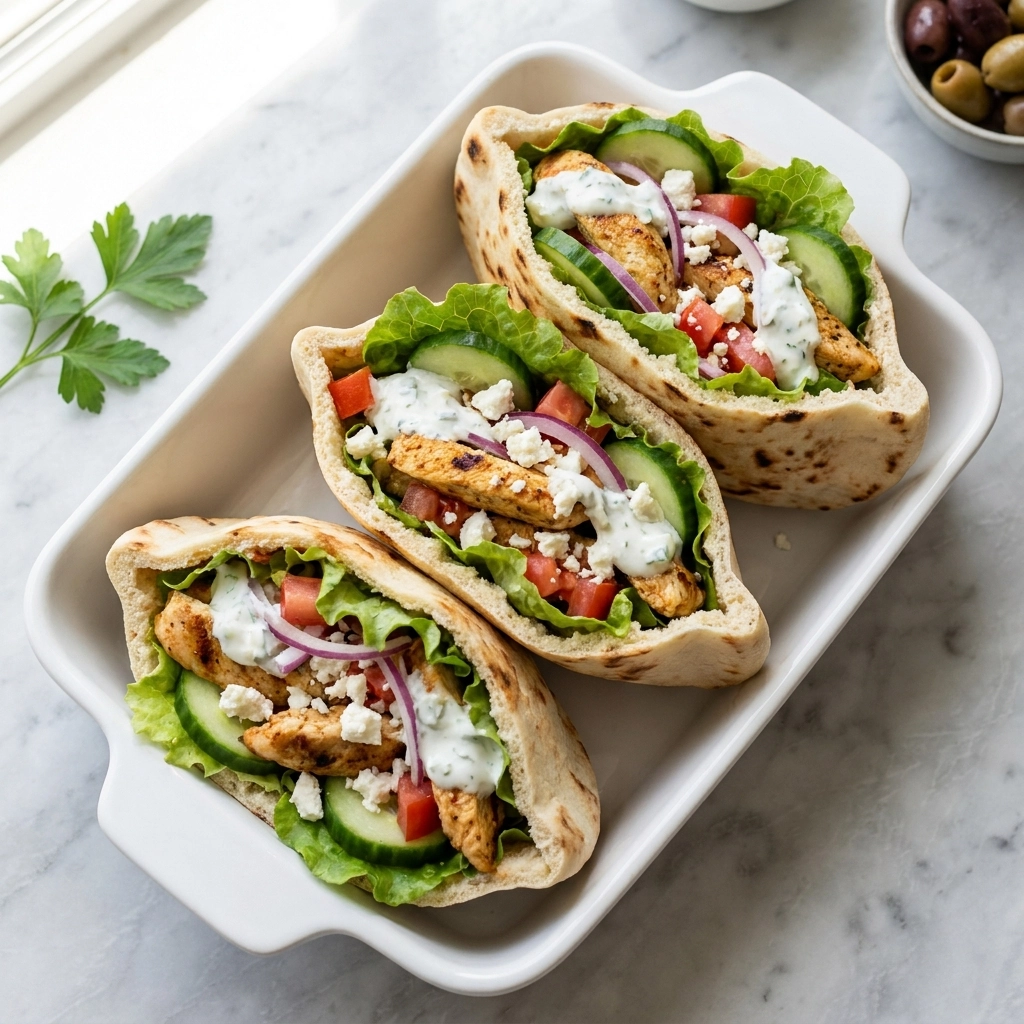 Easy Chicken Pitas with Greek Yogurt Cucumber Sauce Recipe | Healthy Greek Dinner