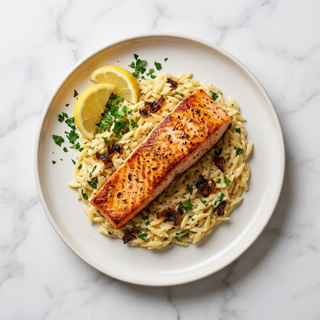 One-Pan Lemon Herb Salmon Orzo Bake | Easy Healthy Weeknight Dinner