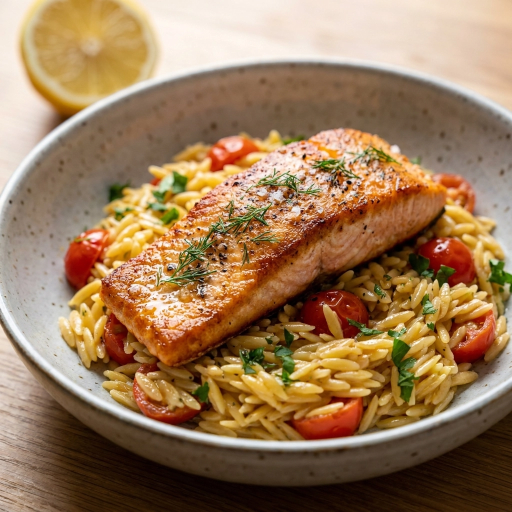 Zesty Lemon Orzo and Salmon | Easy Healthy Dinner Idea for Weeknights