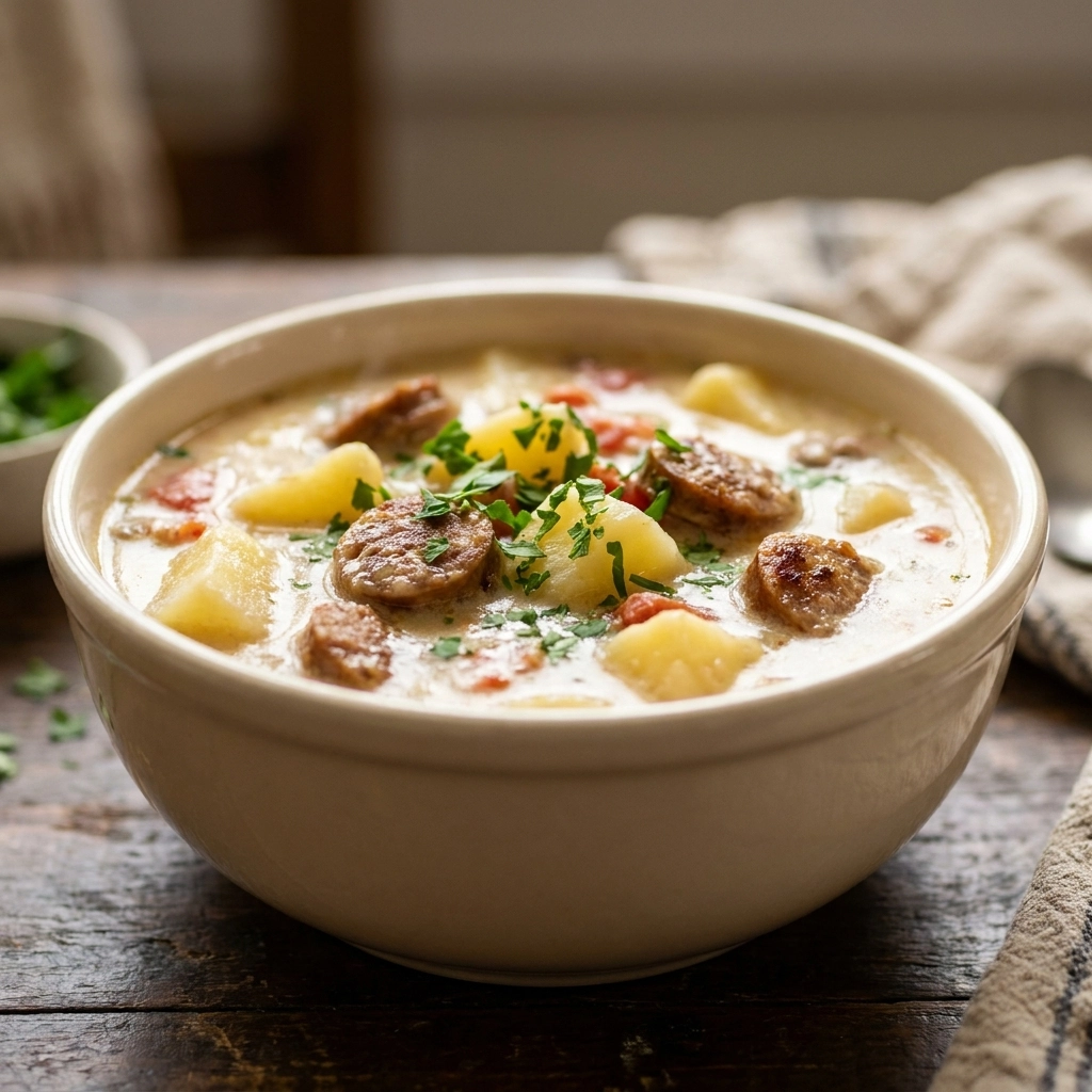 Cozy Creamy Beef Sausage Potato Soup | Hearty Comfort Food Dinner Idea