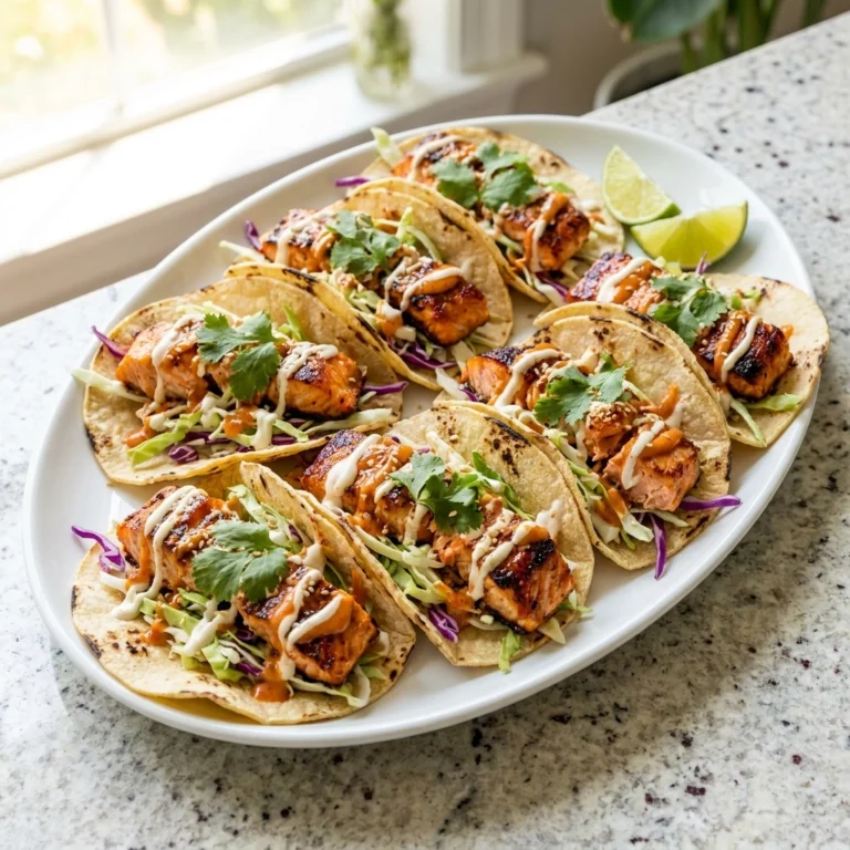 Crispy Bang Bang Salmon Tacos with Spicy Creamy Sauce | Easy Seafood Taco Recipes