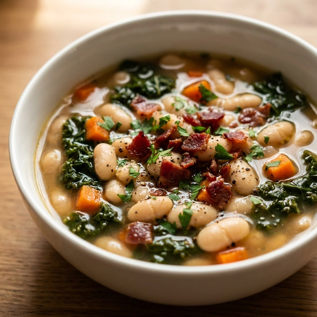 Creamy Tuscan White Bean Soup with Fresh Kale and Garlic | Healthy Vegan Soup