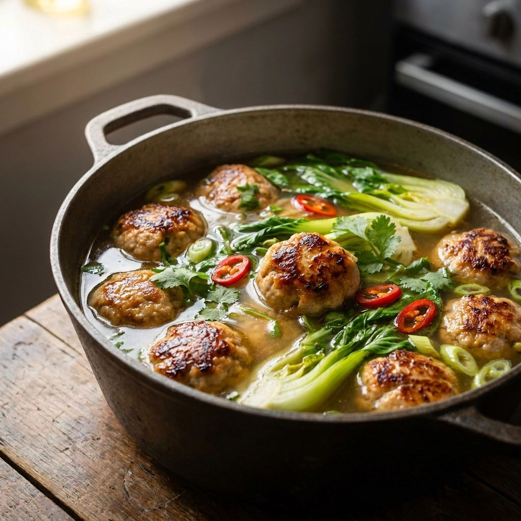 Ginger Chicken Meatball Soup: A Warming Wellness Bowl | Healthy Chicken Soup Recipe