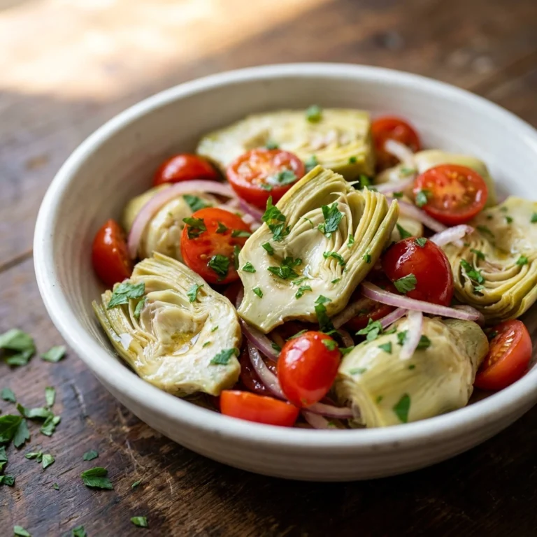 Zesty Artichoke Tomato Salad with Garlic Vinaigrette | Healthy Mediterranean Side Dish