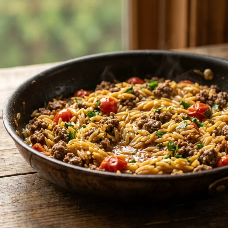 One-Pot Ground Beef and Orzo with Garlic and Parmesan | Easy Weeknight Dinner