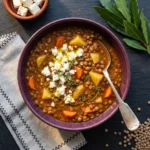 Hearty Lentil Potato Soup with Feta | Healthy Vegan Friendly Winter Soup Recipe