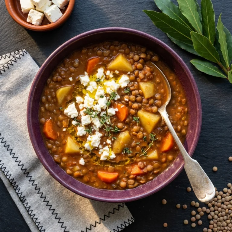 Hearty Lentil Potato Soup with Feta | Healthy Vegan Friendly Winter Soup Recipe