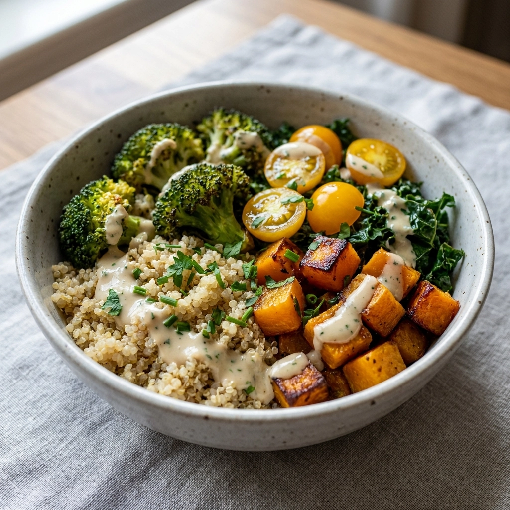Delightful Crispy Harvest Quinoa Bowl with Tahini Dressing | Healthy Fall Meal Prep