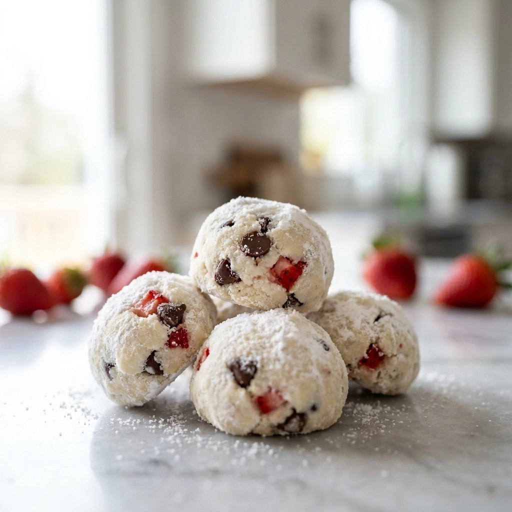 Delicious Strawberry Chocolate Chip Snowball Cookies Recipe | Easy Strawberry Treats