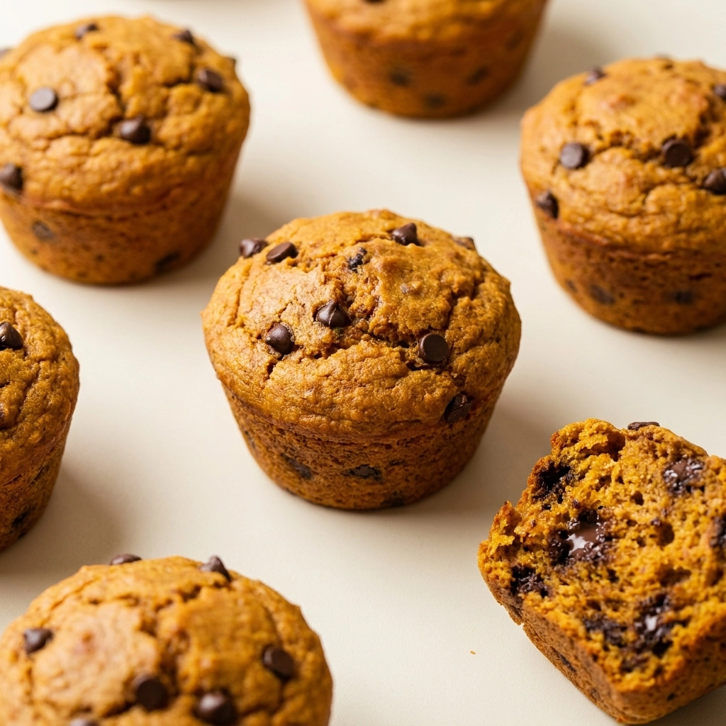 Mini Flourless Pumpkin Chocolate Chip Blender Muffins | Healthy Fall Breakfast