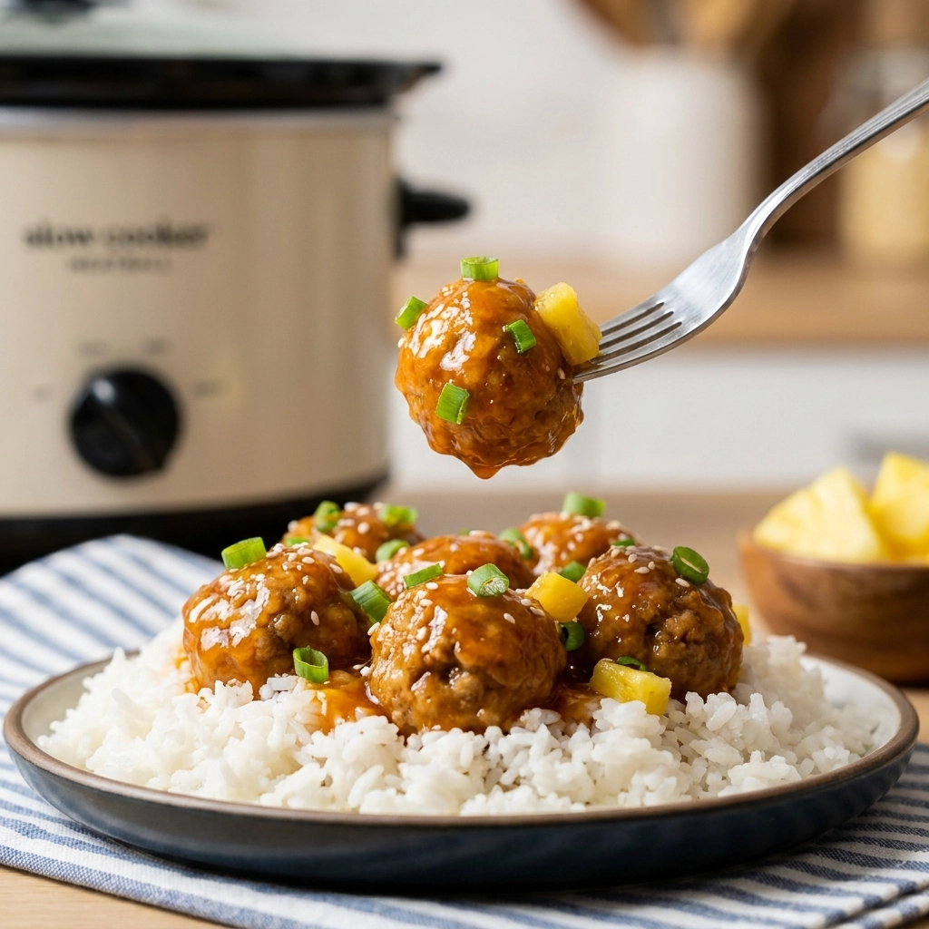 Easy Slow Cooker Hawaiian Meatballs with Pineapple | Sweet and Savory Party Appetizer