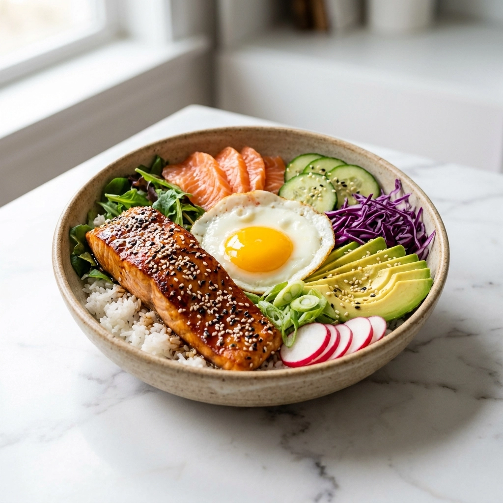 Healthy Salmon Rice Bowl with Fresh Avocado and Ginger Soy Glaze | Easy Meal Prep