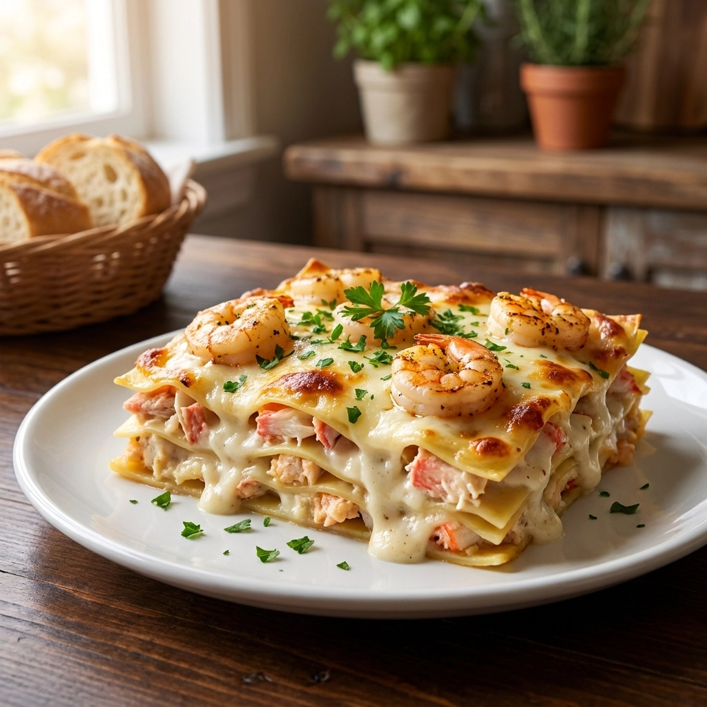 Creamy Shrimp & Crab Lasagna | Decadent Seafood Pasta Bake Recipe
