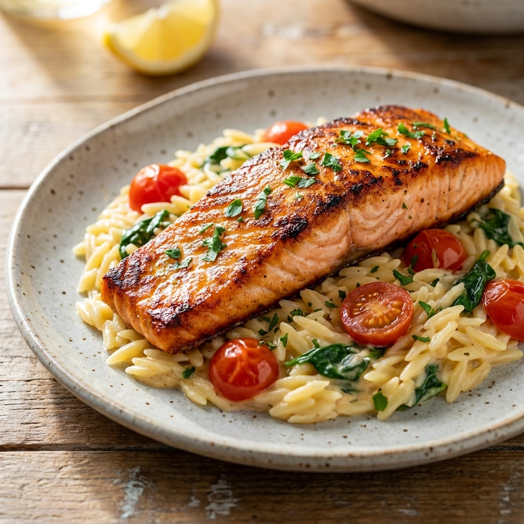 Zesty Lemon Orzo and Salmon | Easy Healthy Dinner Idea for Weeknights
