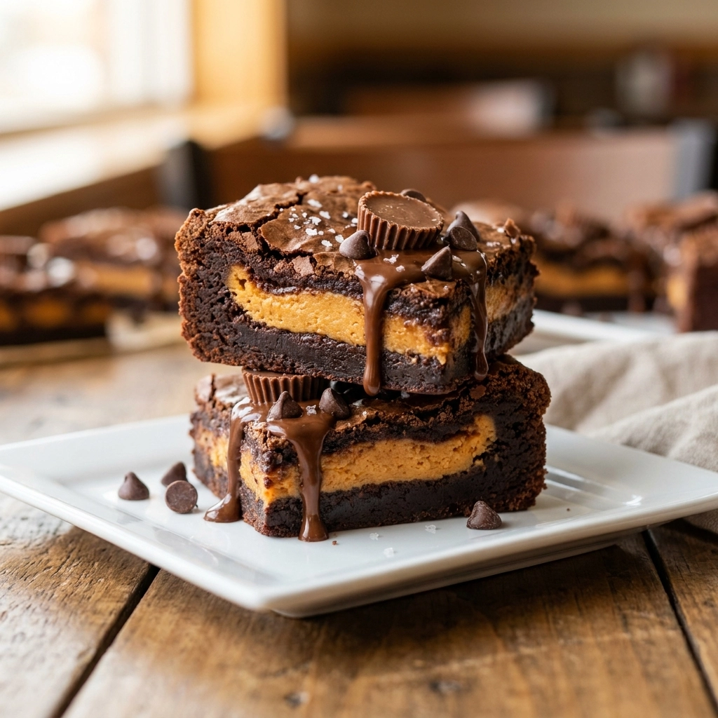 Decadent Reese’s Stuffed Brownies with Molten Peanut Butter Center | Easy Dessert Recipe