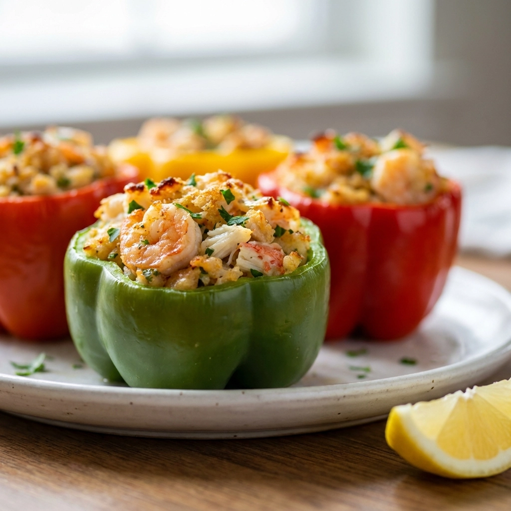 Crab and Shrimp Stuffed Bell Peppers: A Gourmet Seafood Dinner | Easy Seafood Recipe
