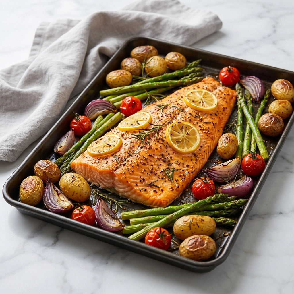 Maple Dijon Salmon Sheet Pan Dinner | Easy Healthy Weeknight Salmon Recipe