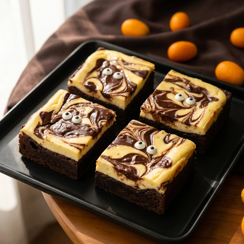 Fudgy Halloween Cream Cheese Swirl Brownies Recipe | Easy Spooky Dessert Idea