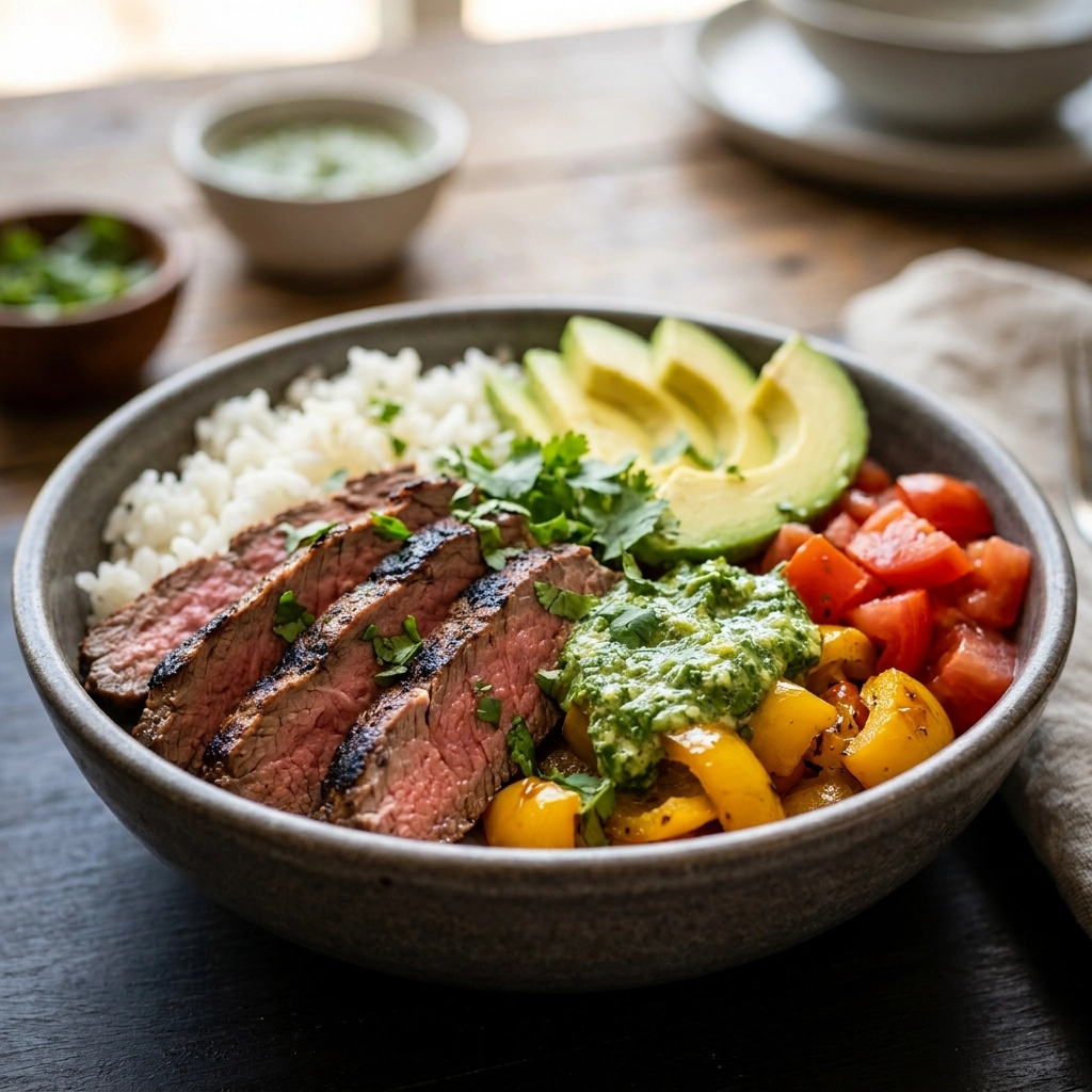 Savor the Aromatic High Protein Steak Fajita Bowl | Easy Healthy Dinner Idea