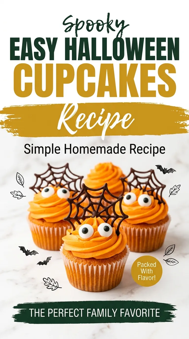 Chocolate cupcakes topped with orange frosting, edible candy eyes, and small fondant bats for a festive Halloween treat.