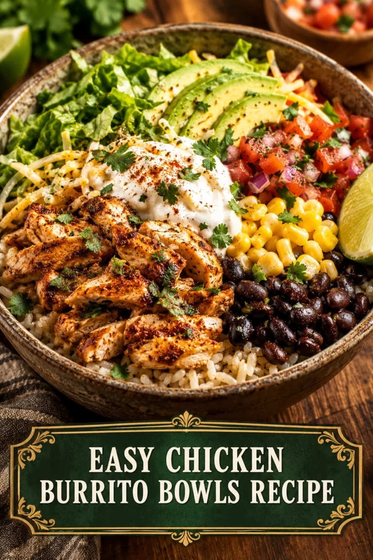 A bowl of seasoned grilled chicken over rice with black beans, corn, avocado slices, salsa, and a lime wedge.