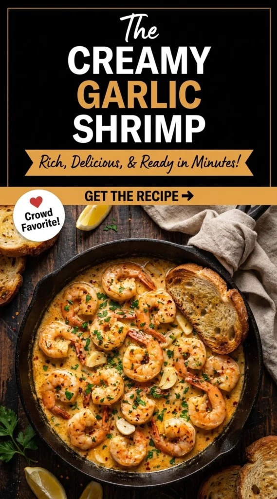 Sautéed shrimp in a creamy garlic butter sauce, garnished with fresh parsley, served in a shallow white bowl.