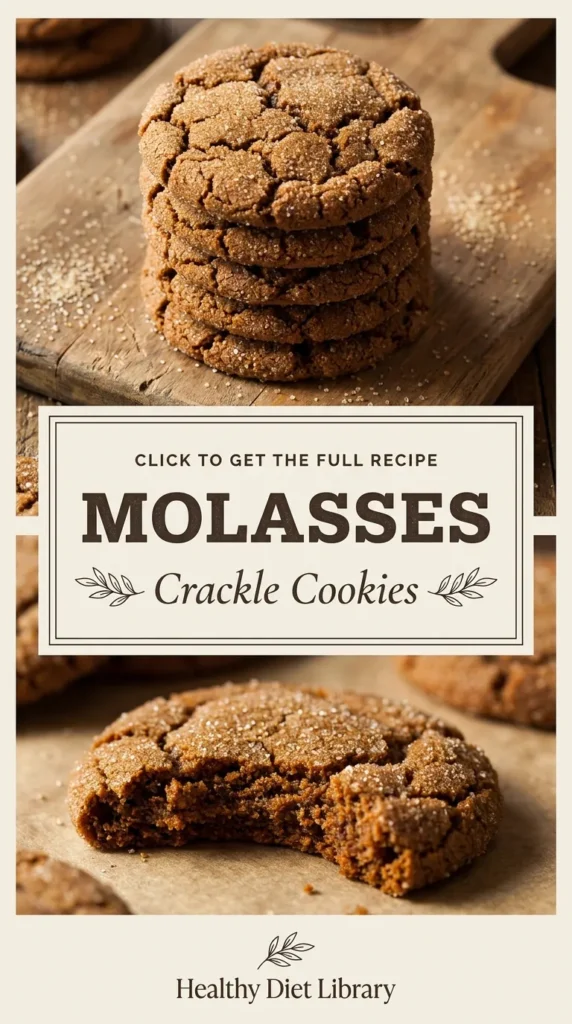 A pile of soft molasses cookies with a cracked sugar topping on a cooling rack.