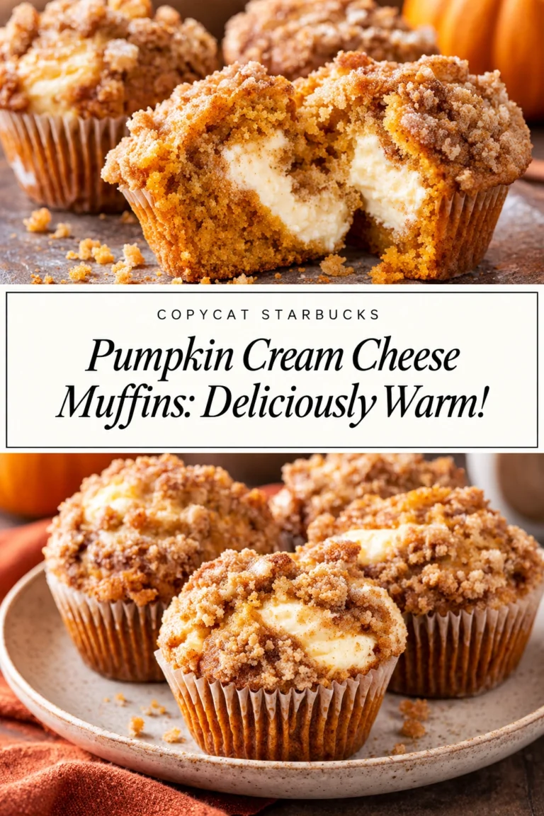 Close up of pumpkin cream cheese muffins with a swirl of cream cheese frosting on top and golden brown edges.
