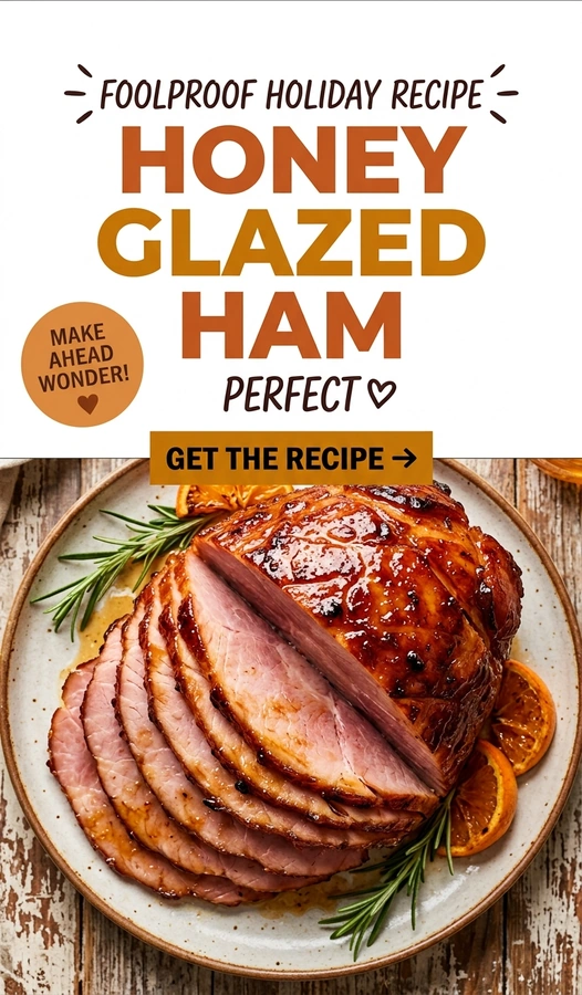 Slices of honey glazed ham with a sticky brown finish, served on a platter garnished with fresh parsley.