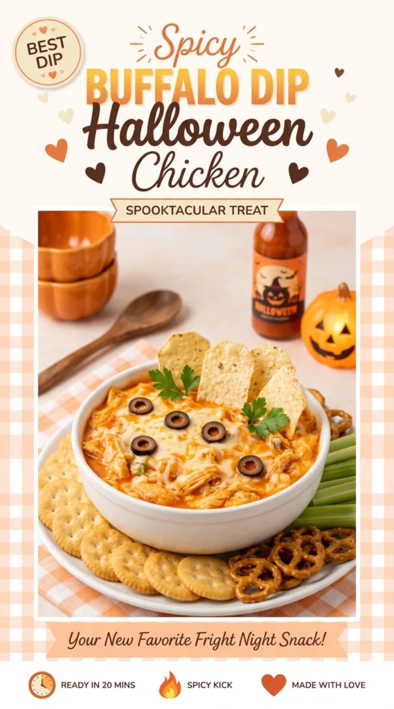 Creamy orange buffalo chicken dip in a white bowl, garnished with green onions and served with tortilla chips.