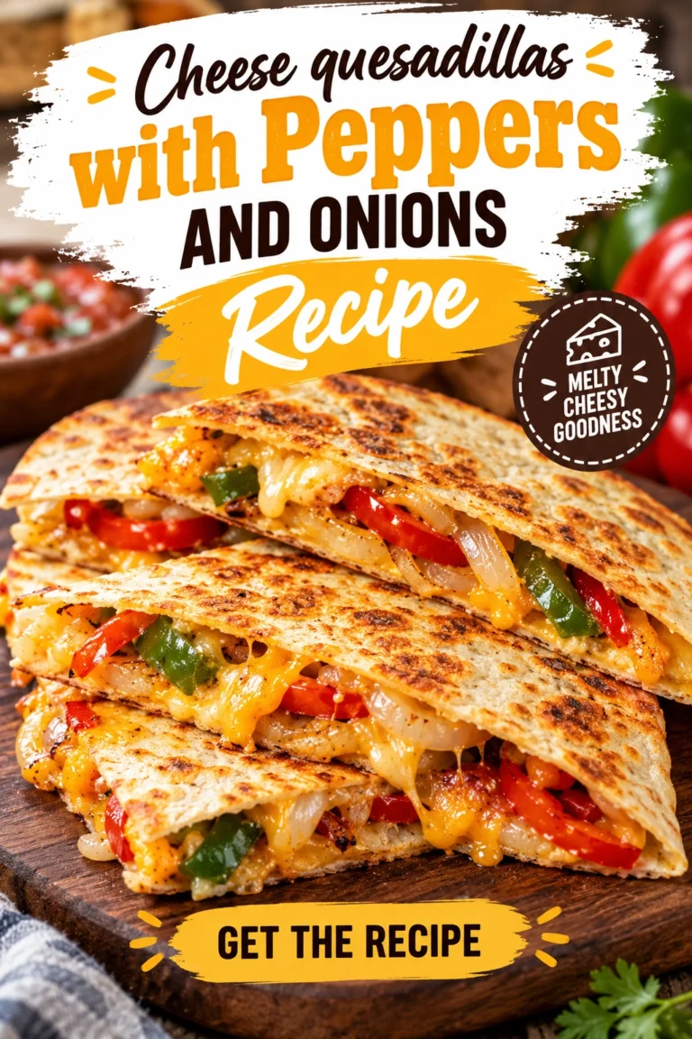Sliced cheese quesadillas filled with melted cheese, sautéed bell peppers, and onions, served on a plate with dipping sauce.