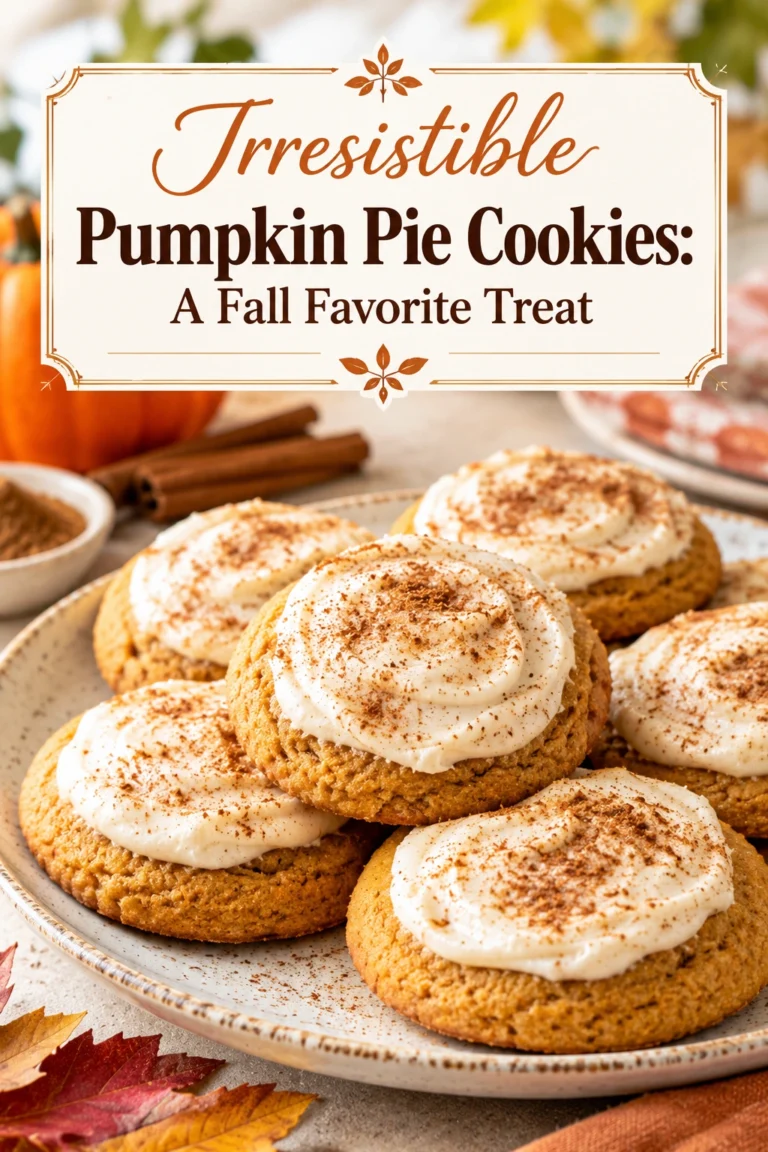 Soft pumpkin pie cookies topped with a creamy cream cheese glaze and a sprinkle of cinnamon on a plate.